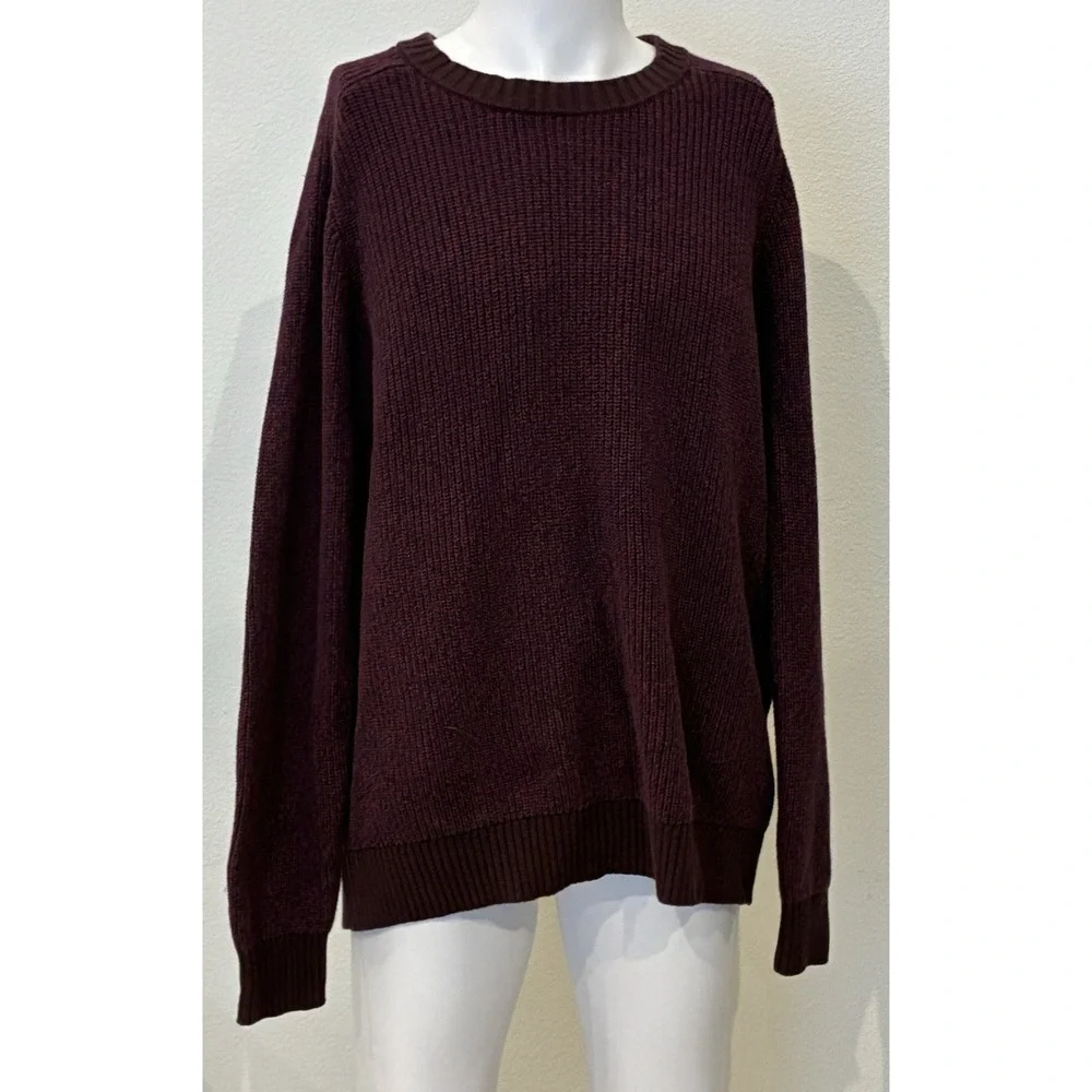 Lands End Drifter Burgundy Blue Marled Ribbed Knit Sweater Mens‎ XL Y2K Heritage